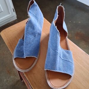 Free People Denim Blue Open-Toe Sandal Wedges